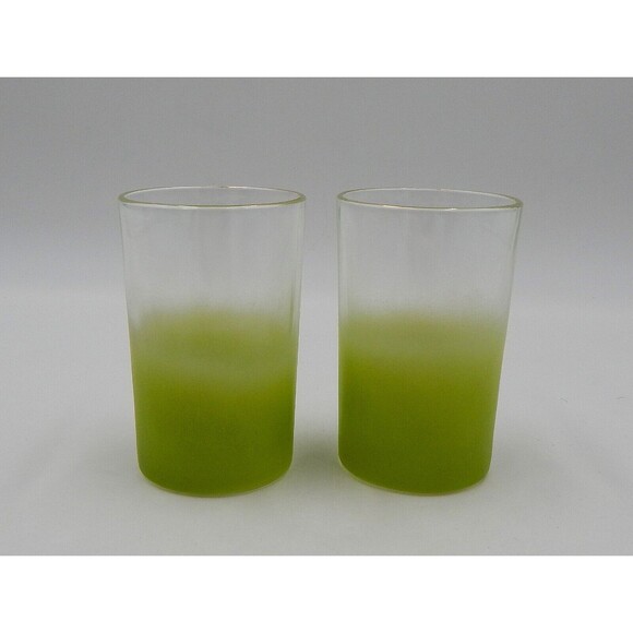 Blendo Pastel Green Frosted Juice Glass With Gold Trim Pair - Picture 3 of 9